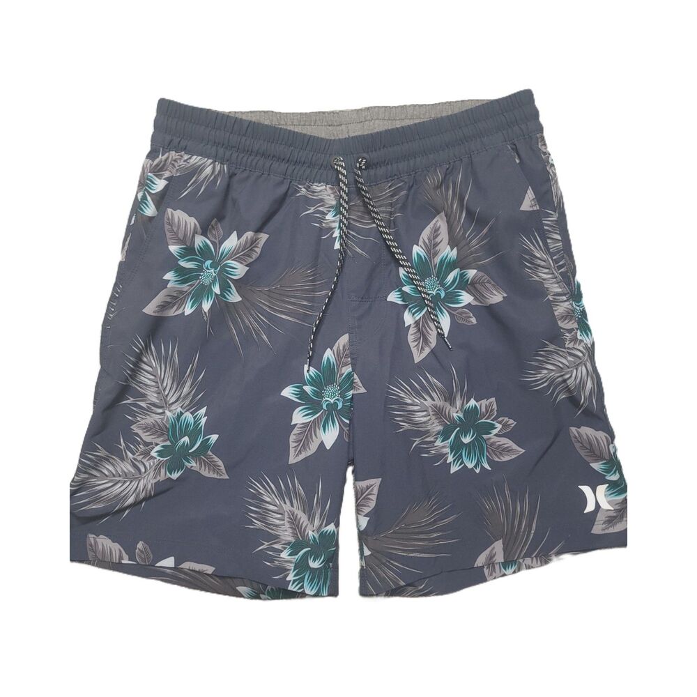Hurley Hibiscus AOP Volley Swim Shorts Mens M Trunks Monsoon Blue Floral